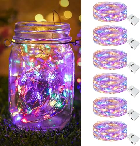 Image of LITVERSE 6 Pack Fairy Lights Battery Operated [3 Modes], 7ft 20 Led Twinkle Lights String Lights Waterproof Bulk Small Mini Silver Wire for Mason Jars Vases Wedding Table Centerpiece, Multicolor