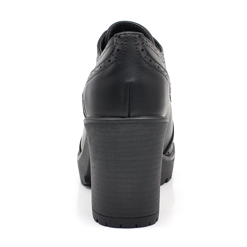 IF Fashion Chaussures Femmes Lacets Francis Broderie Talon Grosse Cuir Synthétique IF146, If 146 Noir