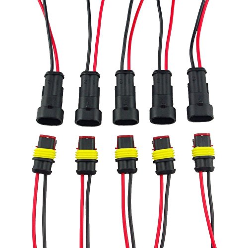 PsmGoods - Set de 5 conectores eléctrico impermeables de 2 pines para coche con cable AWG Marine