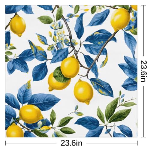 Summer Lemon Blue Leaves Square Silk Scarf for Women, 23.6" Lightweight Fashion Scarves Wraps, Silk Like Hair Neck Scarf Headband Bandanas for Ladies2
