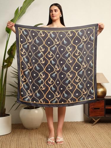 Image of Ravaiyaa - Attitude is everything Women Silk Digital Print Large Square Scarf Breathable Lightweight Neckerchief Printed Headscarf 40 inch x 40 inch Inch
