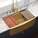 Ruvati 30-inch Matte Gold Workstation Kitchen Sink - Apron-Front Brass Tone Stainless Steel Kitchen Sinks with Brushed Finish hides scratches, Easy-to-Clean Undermount Sink - RVH9106GG