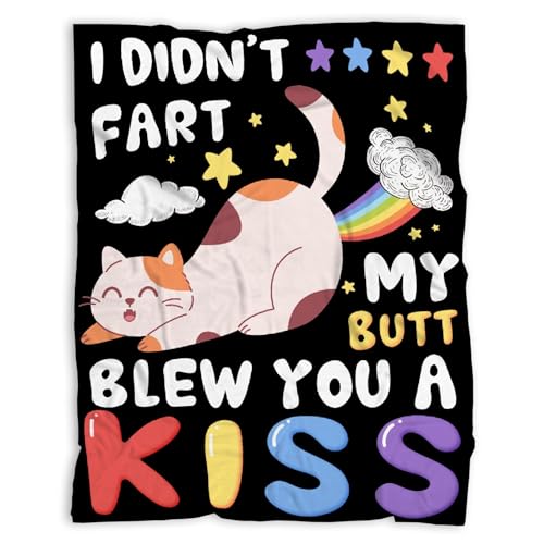 Atthadassi Cat I Did't Fart My Butt Blew You A Kiss Blanket Gifts Super Soft Flannel Blankets for Bed Sofa Living Room Bed Throw Room Decor Blankets for Adults Teen Boy Girls 30