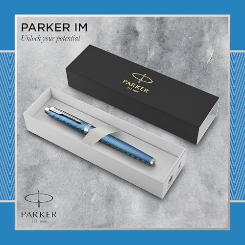 Image of Parker IM Fountain Pen | Blue Grey Premium Lacquer with Chrome Trim | Fountain Pen with Fine Nib and Blue Ink | Gift Box