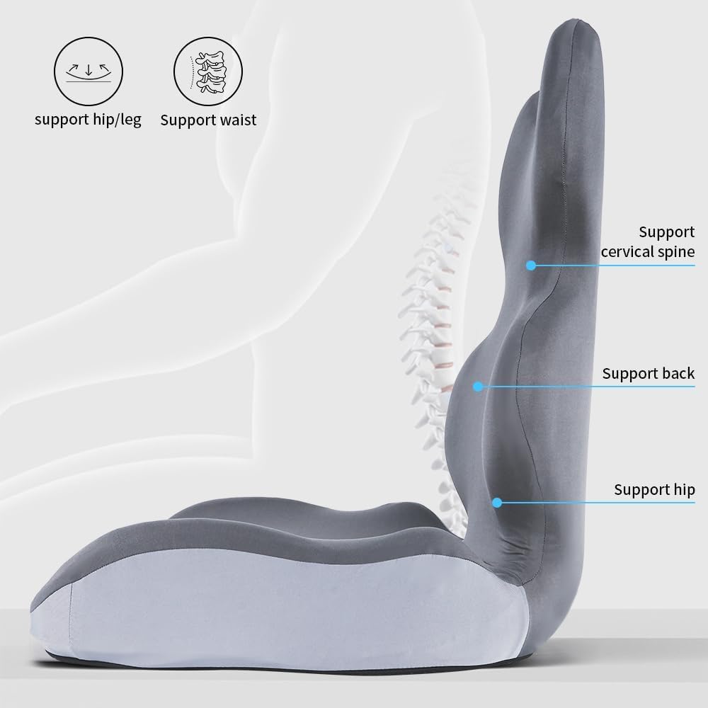 HoldOneLight Cojín ortopédico con respaldo [apoyo lateral y comodidad] cojín para silla de oficina y coche – Ergonómico, cojín de asiento, cojín para coxis (versión larga)