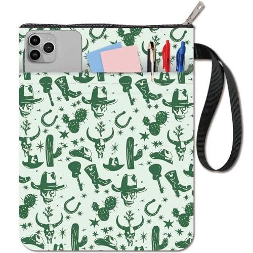 CRASPIRE Cactus Book Sleeve Green Book Covers Cowboy Book Protector for Paperbacks Washable Fabric Cloth Book Cover with Zipper and Extra Sleeve Pocket for Book Lovers Classmate Gifts