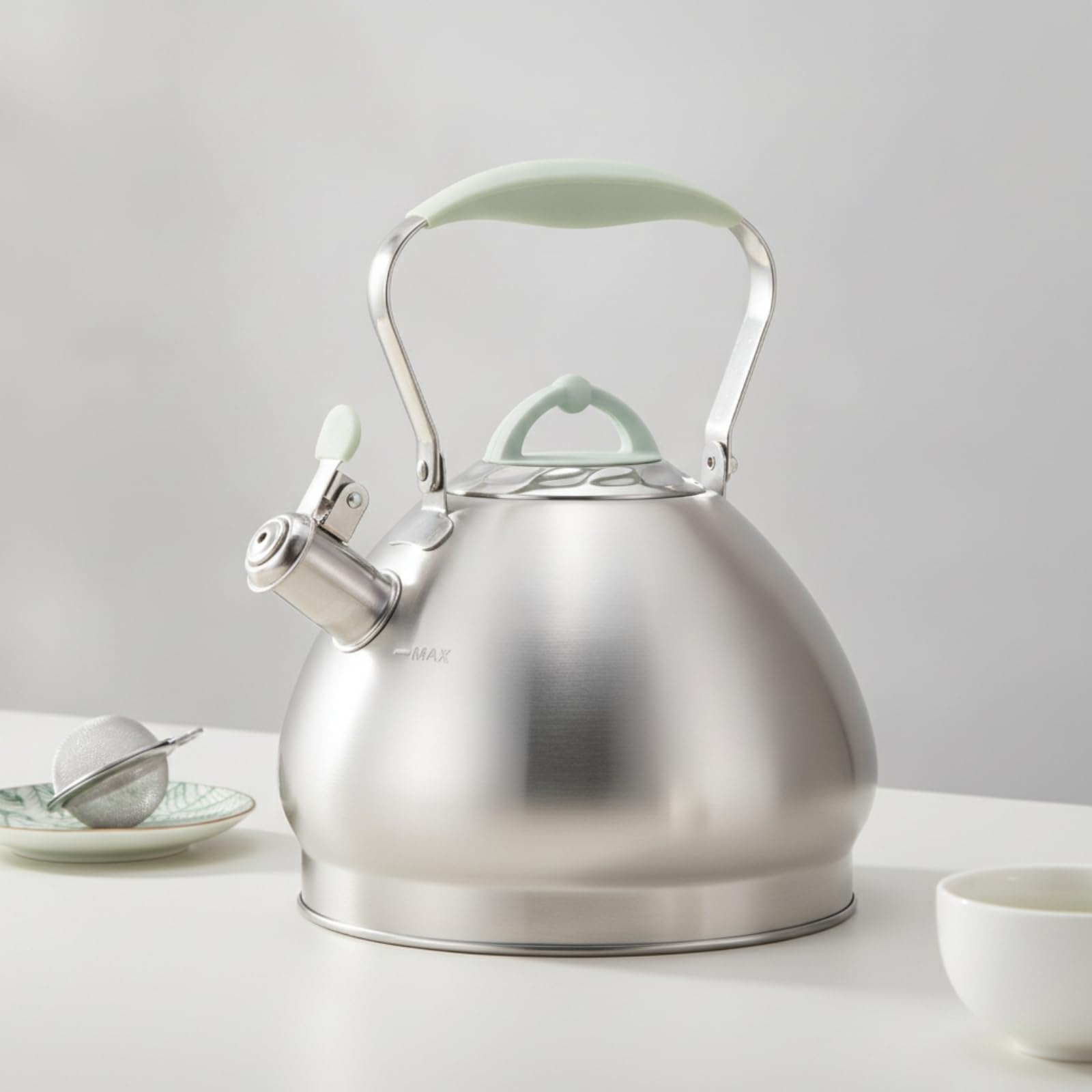 Bollitore con Fischietto Fondo Spesso Bollitore in Acciaio Inox Antiscivolo Teiera Fischiante per Cucina, Verde Matcha, 4.3L