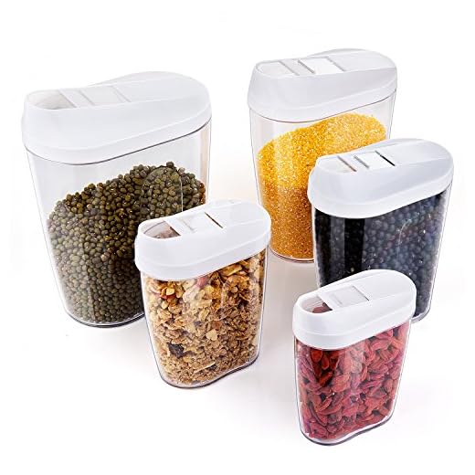 ZWOOS Plástico de Alimentos Secos Cereale Caja de Almacenamiento de La Cocina Dispensador de Contenedores con Tapa Hermética, Set de 5