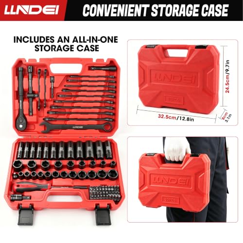 Image of 3 /8 inch Drive Socket Set, 93 Pcs Dual Wrench Kit SAE and Metric Tool Set