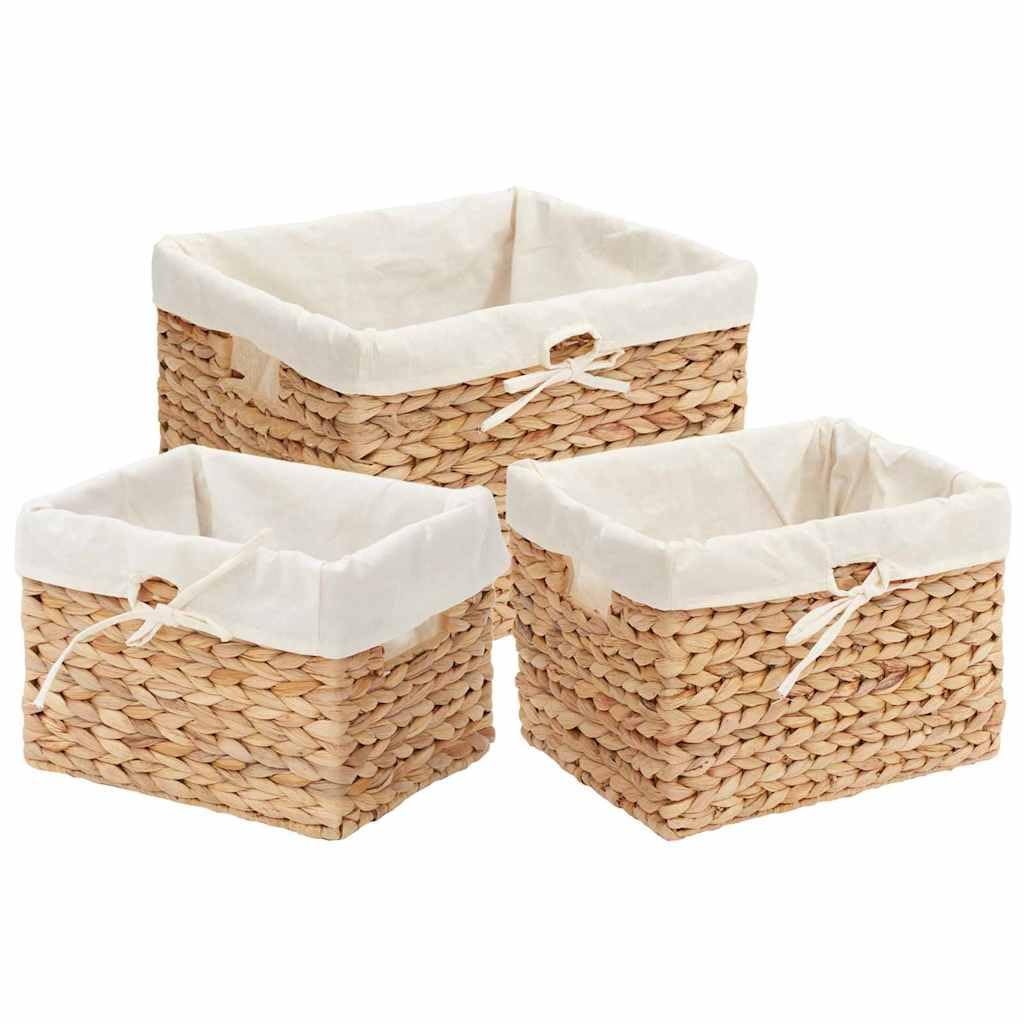 Fengshui Juego de 3 cestas de almacenamiento rectangulares de jacinto de agua natural, ideales para salón, dormitorio y oficina, con asas y forma resistente.