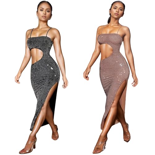 Image of PORRCEY Women's Sexy Rhinestone Mesh See Through Party Night Prom Dress