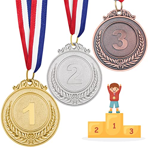Medallas de Oro 3 Piezas, Medallas para Niños de Metal, Oro/Plata /Bronce Medallas de Ganadores, Dorado Ganador de Estilo Olímpico Premio Medallas para Adultos Fiesta Deportiva Futbol Competiciones Cover
