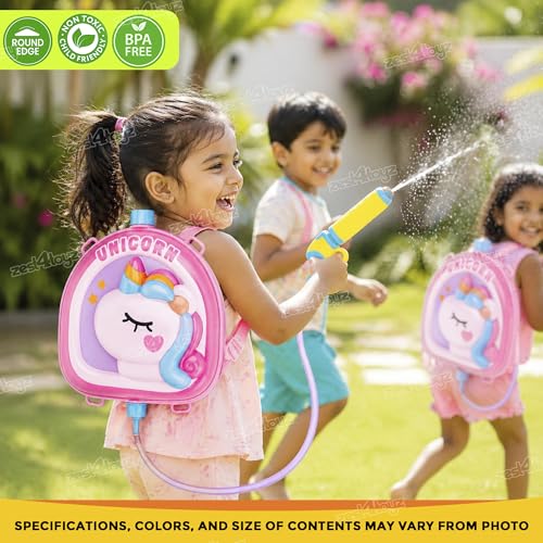Image of Zest 4 Toyz Water Gun Toy Backpack | High Pressure pichkari Water Gun | Unicorn Theme | Summer Fun | Water Blaster with Tank Beach Toys for Kids