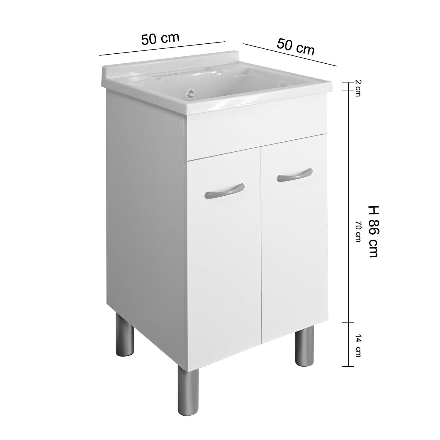 Mobile lavatoio lavanderia P 50 L 50 ATHENA con pilozzo asse di lavaggio e sifone resistente ad acqua e umidità (50 x 50)