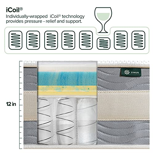 ZINUS-12-Inch-Green-Tea-Cooling-Gel-Memory-Foam-Hybrid-Mattress-Pocket-Innersprings-for-Motion-Isolation-Edge-Support-Full-White