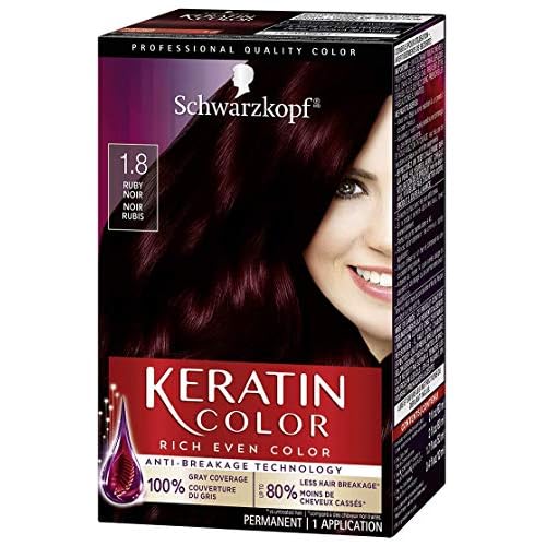 Schwarzkopf Keratin Color Permanent Hair Color, 1.8 Ruby Noir, 1 Application – Professionally Inspired Permanent Hair Dye, for up to 80% Less Breakage vs Untreated Hair and up to 100% Gray Coverage