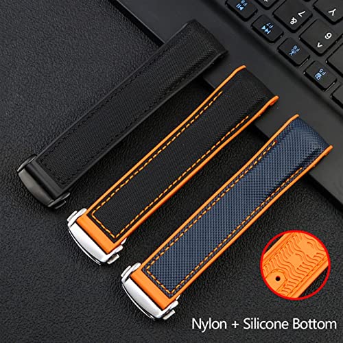 Bracelet montre nylon et caoutchouc 22mm bicolore noir orange haute résistance - 4