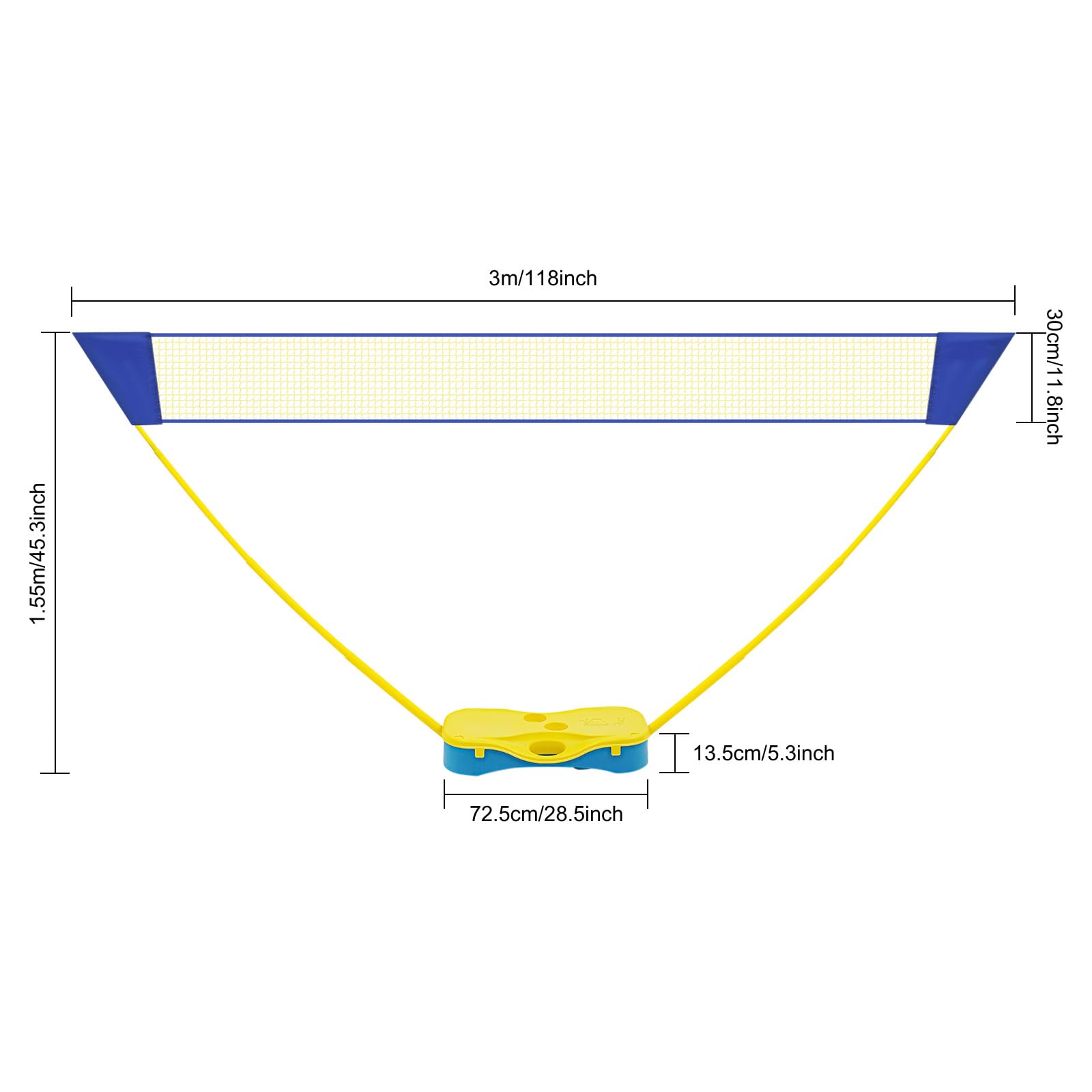 Set da badminton con rete netta, 2 racchette, 2 cocks, 2 contributi di supporto, set da badminton professionale, 300 x 155 cm, per parco
