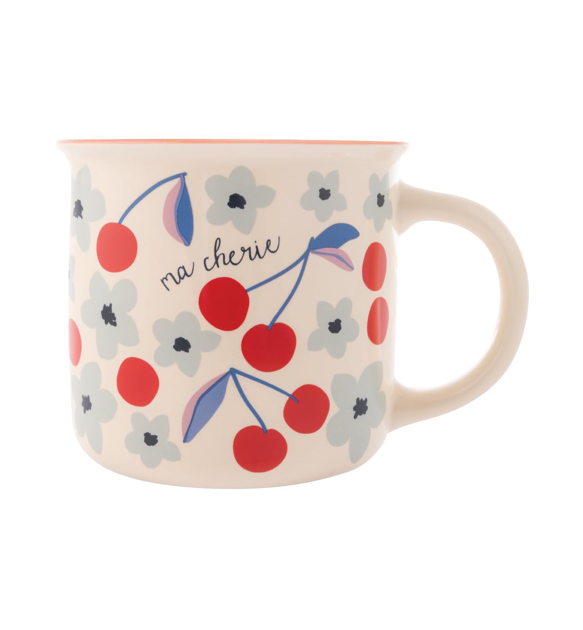 Karma, 14 oz New Bone China Camp Mug - Cute Coffee and Tea Mug - New Bone China Coffee Mugs for Women and Men, Cherry