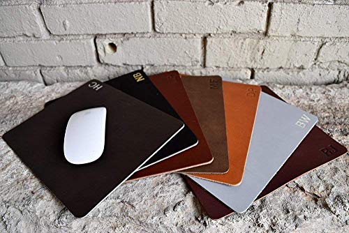 Customized Leather Mouse Pad | WFH | Personalized Monogrammed Initials | 7.5 x 9 In. | Classic | High Quality | Brown, Black, Tan, Gray & Red | Great Gift | Genuine Leather | Made In USA | Ships Free