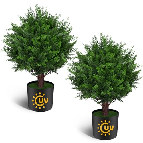 Aokiie CEDAR TOPIARY BALL TREE S Set Of 2, Uv Resistant Outdoor Faux Potted Cypress Plants cover