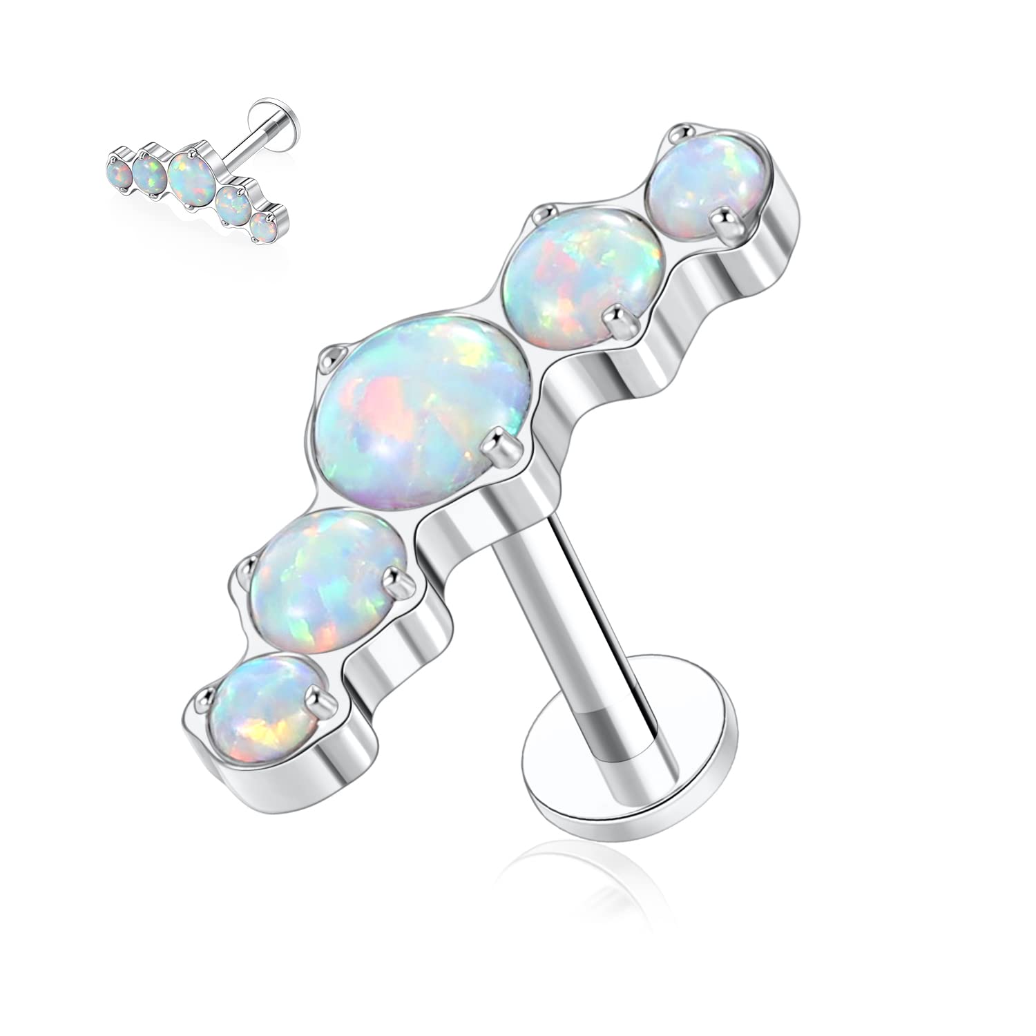 hengkaixuan 16G Titanium Labret Studs - Internally Threaded Flatback - Unisex - Silver - Piercing Jewellery — view 25