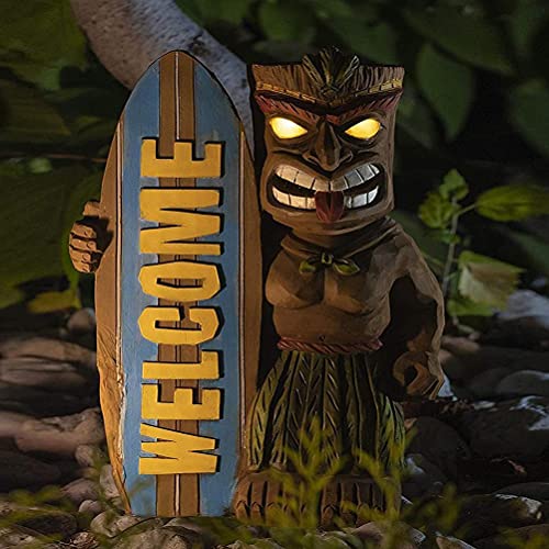 WINBST Tiki Statue, Solar Powered LED Garden Light with Welcome Surfboard Tropical for Outdoor Garden Decoration 5 × 10 × 15cm - Image 3