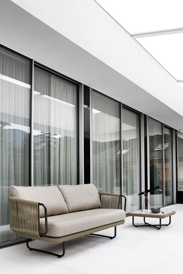 Image of 2 Seater Sofa Antique Design Rope Furniture Set with Cushions and Center Table for Living Room Outdoor Indoor Roof top Garden (Beige and White)
