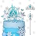 27 Stück Snow Queen Tortendeko Geburtstag,Schloss Schneeflocken Tortendeko mit Kronen und Gehstöcke set,Cake Topper Happy Birthday,Geburtstag Tortendeko Kuchen Topper für Kinder Mädchen (Ice blue)