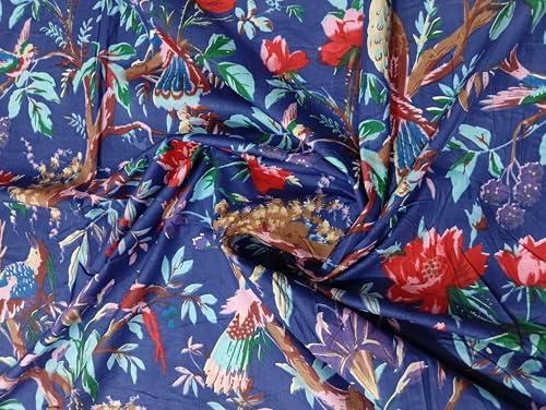 Image of Doraya Pure Cotton Dress Making Fabric Sanganeri Print Jaipuri Hand Block Printed Unstitched Dress Material for Women Blouse /Plazzo,Kurti /Lehenga Piece Womens 43 inch Inches Width (Blue 6, 3 Meter)