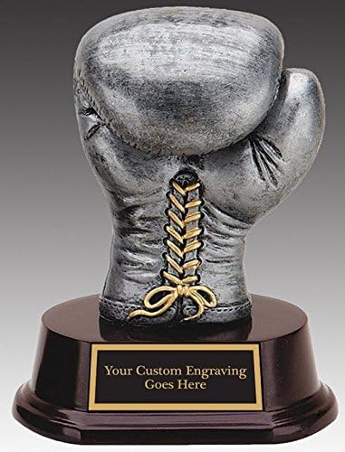 ABH Boxer, Boxing Gloves Award-Trophy Pewter Color Finish Resin Sculpture 5" Customized Engraving