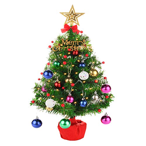 Tabletop Mini Christmas 20 Inch Tree Prelit Artificial Christmas Trees Desktop Xmas Tree Battery Operated with Ornaments Lighting Xmas Decoration for Thanksgiving Home Kitchen Office(All in One Set)