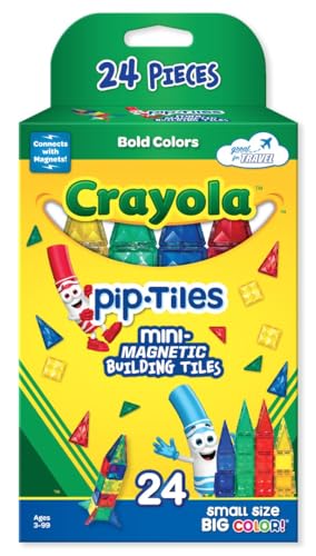 Image of CreateOn Crayola Mini Magnetic PIP-Tiles, Bold Colors - Building Set for Kids, Magnetic Building Toys for Kids, STEM Travel Toys for Boys and Girls Ages 3+, 24-Piece Set (Bold)