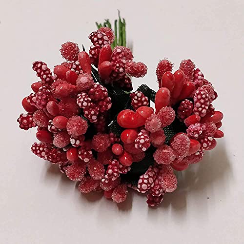 Image of Prokart Premium Pollen Flowers for Hair Accessories, Tiara Making, Jewelry Making and Dress Decoration | 12 Bunch of 2 Pollen Each | (Pack of 24pc) (Red)