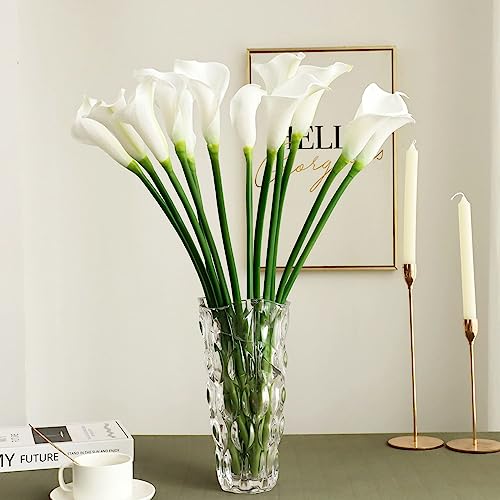 La mejor selección de Flores Top 5. 47 grtefhu 12 piezas de flores artificiales de lirio de cala, de 66.0 cm, tacto real y largo para jarrones altos, decoración del hogar de boda, oficina, color blanco