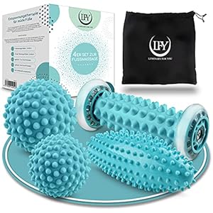 LFY | Fußmassage 4er Set – 2x Igelball Massage bei Plantarfasziitis – 1x Faszienrolle Muskeln in Hand, Fuß, Rücken – 1x Faszienball Massageball
