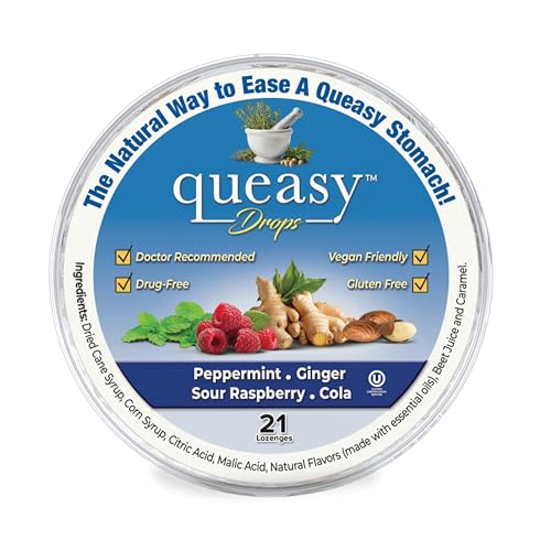 Three Lollies Queasy Drops - Ease Chemotherapy Nausea & Travel Sickness - Alleviates a Dry Mouth - Natural Ingredients - 21 ct