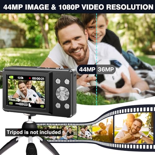 Image of LEKATO 1080P Kids Digital Camera with 32Gb Card, 2 Batteries, Lanyard, 16X Zoom Anti Shake, 44Mp Compact Portable Small Point and Shoot Cameras Gift for Kids Student Children Teens Girl Boy (DC)