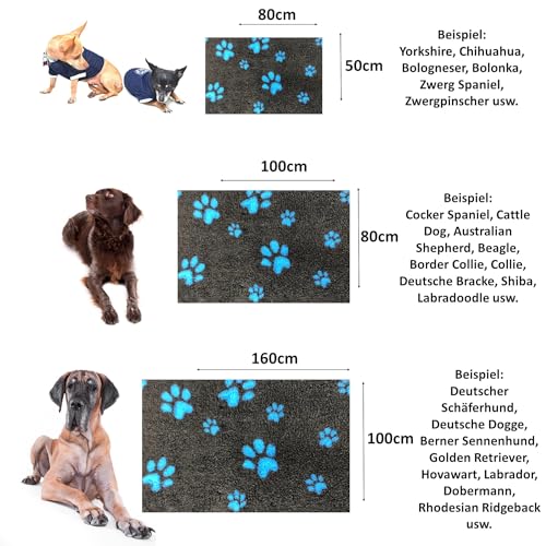 elropet Hundematte vetbed für kleine Hunde & große Hunde/Premium 22mm hohe Qualitätsstufe/Hundedecke S/M/L (Dunkelgrau + Blaue Pfote, S 80cm X 50cm)