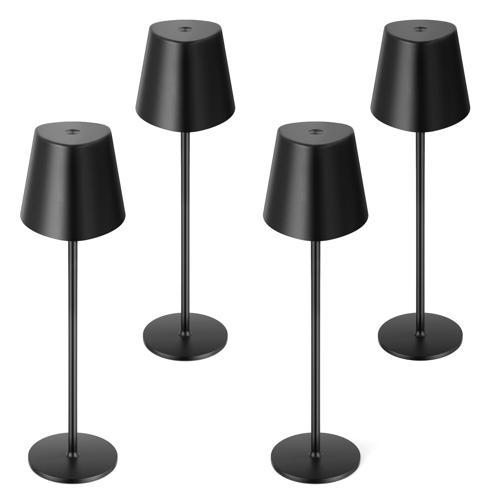 Kakanuo Cordless Table Lamps Pack of 4, Portable LED Battery Operated Lamp, Wireless Rechargeable Lamp, 3 Color Stepless Table Lamp for Restaurant, Bar, Party, Camping and Bedroom - Black