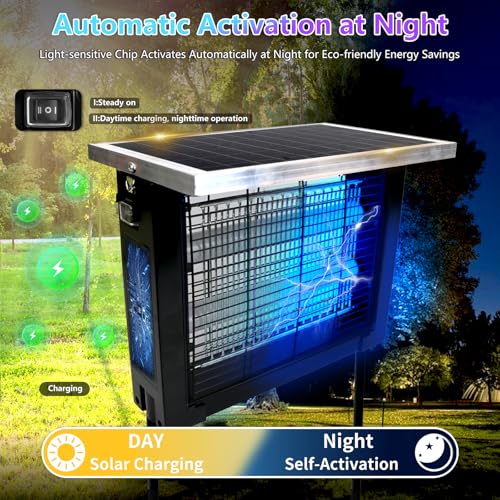 Image of Solar Bug Zapper for Outdoor with 13FT Extension Cord for 2500 sq.ft, Portable Rechargeable Electric Mosquito Zapper with High Powered, Waterproof Solar Zapper for Patio Garden Backyard RV Camping