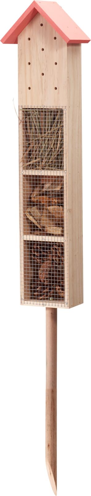 Wooden Insect Hotel with Stake Outdoor Garden Bug House Bee Bug Butterfly Habitat Wildlife Shelter Natural Wooden Insect House for Bees Ladybirds Lacewings & Pollinators (Salmon Pink)