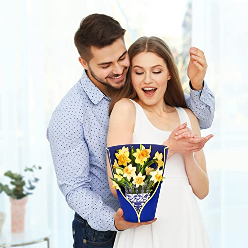Pop Up Flower Bouquet Card Paper Flowers Bouquet Love Pop Up Cards All Occasion Get Well Soon Gifts 3D Greeting Cards For Mom Grandparents Teacher Birthday Anniversary English Daffodils #TOP2