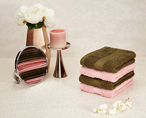 Image of Amazon Brand - Solimo 100% Cotton 2 Piece Bath Towel Set, 380 GSM (Baltic Blue, Mint Green) 100% Cotton 4 Piece Hand Towel Set, 500 GSM (Sepia Brown and Baby Pink)