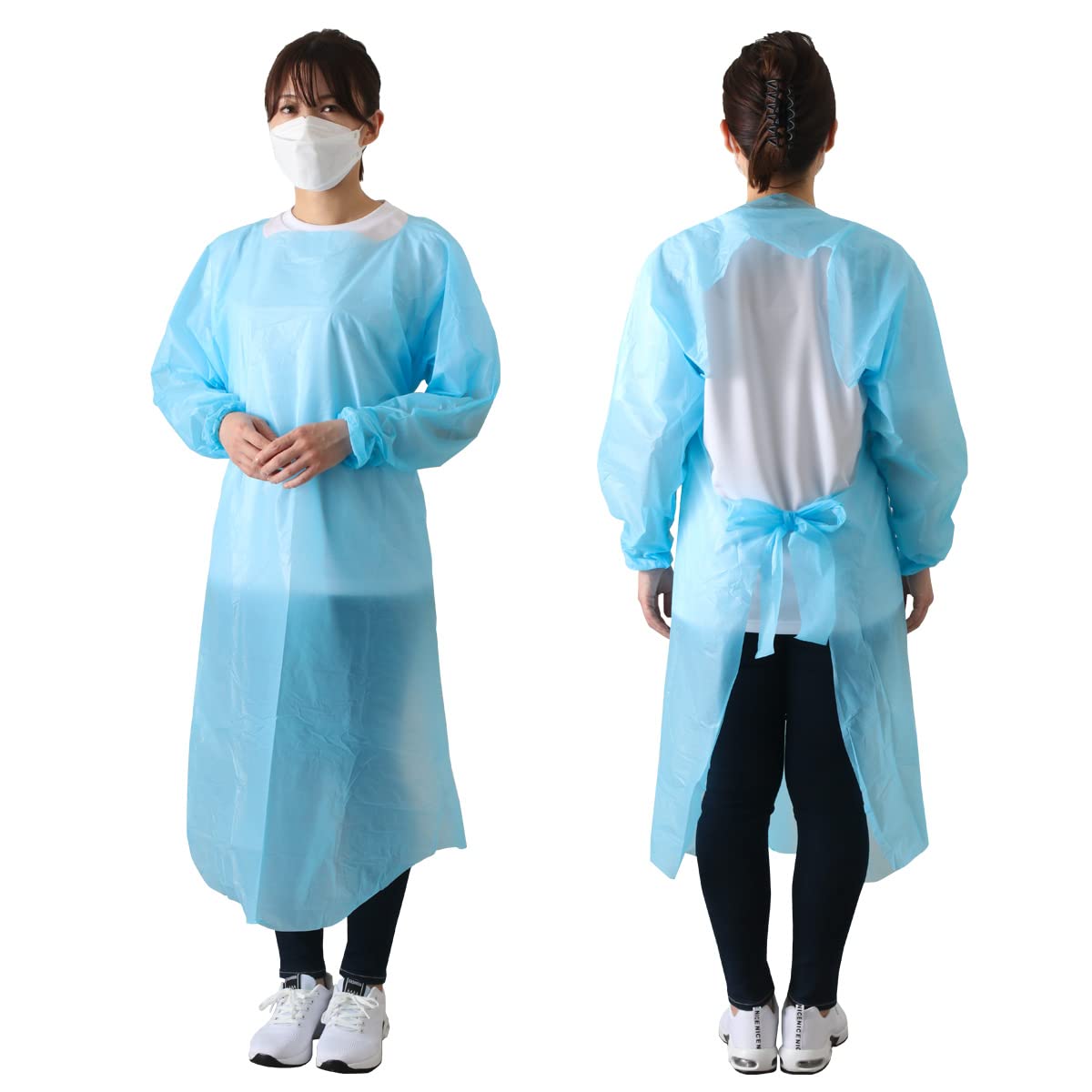 TOMOE Isolation Plastic Gowns CPE Embossing Sleeves Elastic Loops Unisex One Size Fits All Individual Pack of 15 フリーサイズ