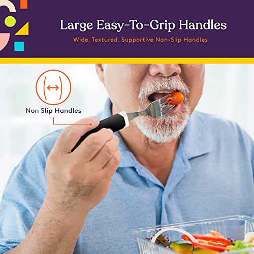 Special Supplies Adaptive Utensils 5-Piece Set Non-Weighted, Non-Slip Handles for Hand Tremors, Arthritis, Parkinson’s or Elderly Use - Stainless Steel Knife, Rocker Knife, Fork, Spoons (Black) - Image 6