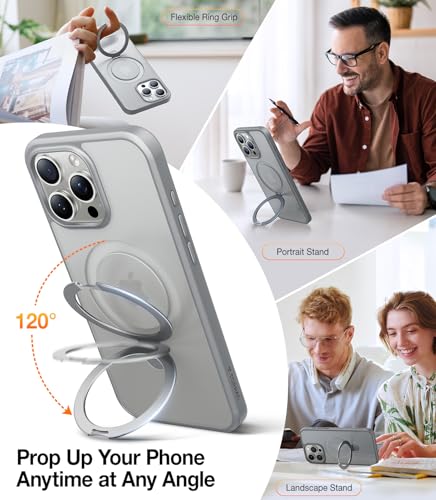 Image of TORRAS Ostand for iPhone 16 Pro Case Magnetic Stand, Natural Titanium 6.3 inch | [Fit for MagSafe][Flexible Stable Stand] 4X Military-Grade Shockproof, Slim Protective Cover, Translucent Natural Titanium