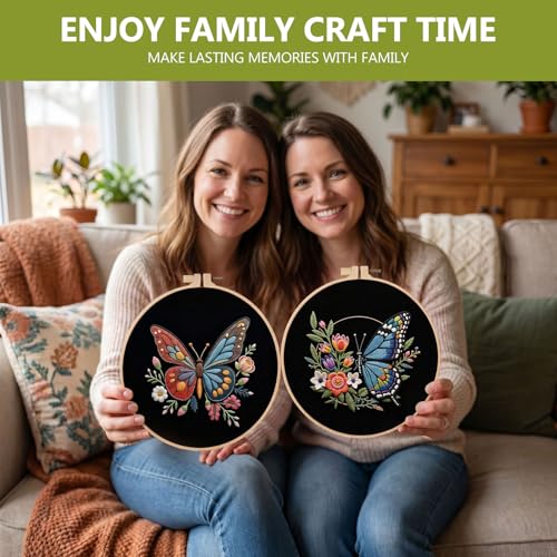 Image of Santune Embroidery Kit Needlepoint Cross Stitch Kits for Beginners Adult Needle Point Sets with Butterfly Embroidery Patterns, Includes Step-By-Step Instructions and Accessories