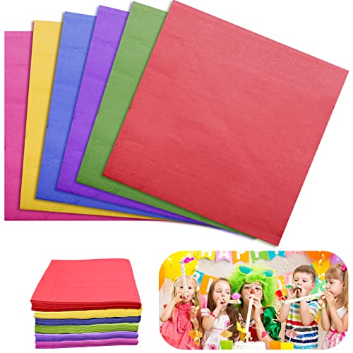 INHEMING Lot de 120 Serviettes en Papier Couleur Serviettes Jetables de Cocktail Serviettes de Table pour Fêtes à 2 Plis Serviette Multicolore Anniversaire - 33 x 33 cm