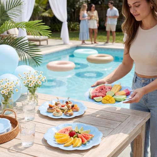 Image of NatNarr 30 Pcs Light Blue Paper Plates 9 Inch Scalloped Dinner Plates | Dinner Plate Disposable Summer Party Plate for Wedding, Boy Baby Shower, Birthday, Party